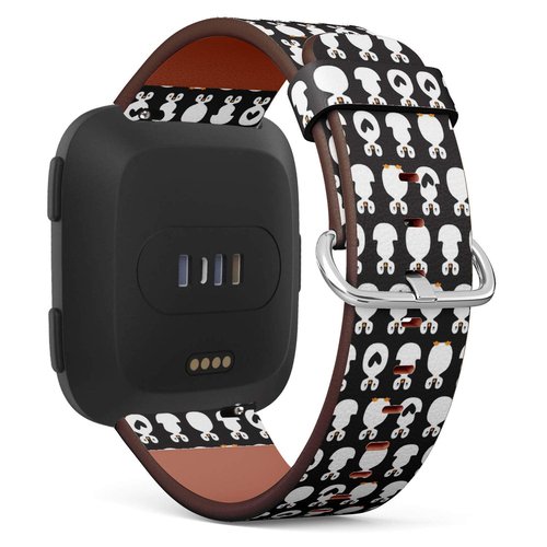 Compatible with Fitbit Versa, Versa 2, Versa LITE - Quick Release Leather Wristband Bracelet Replacement Accessory Band - Cute Penguins Hearts