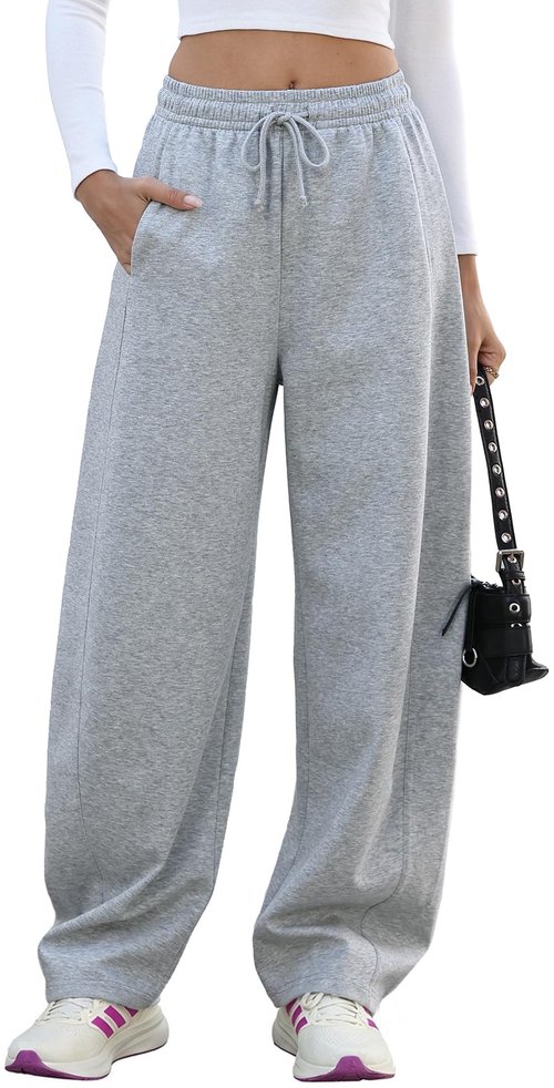 DISCIPBUSH Baggy Barrel Pants Women - Extra Loose Long Wide Leg Pants Women Lounge Athletic Barrel Joggers Light Gray M