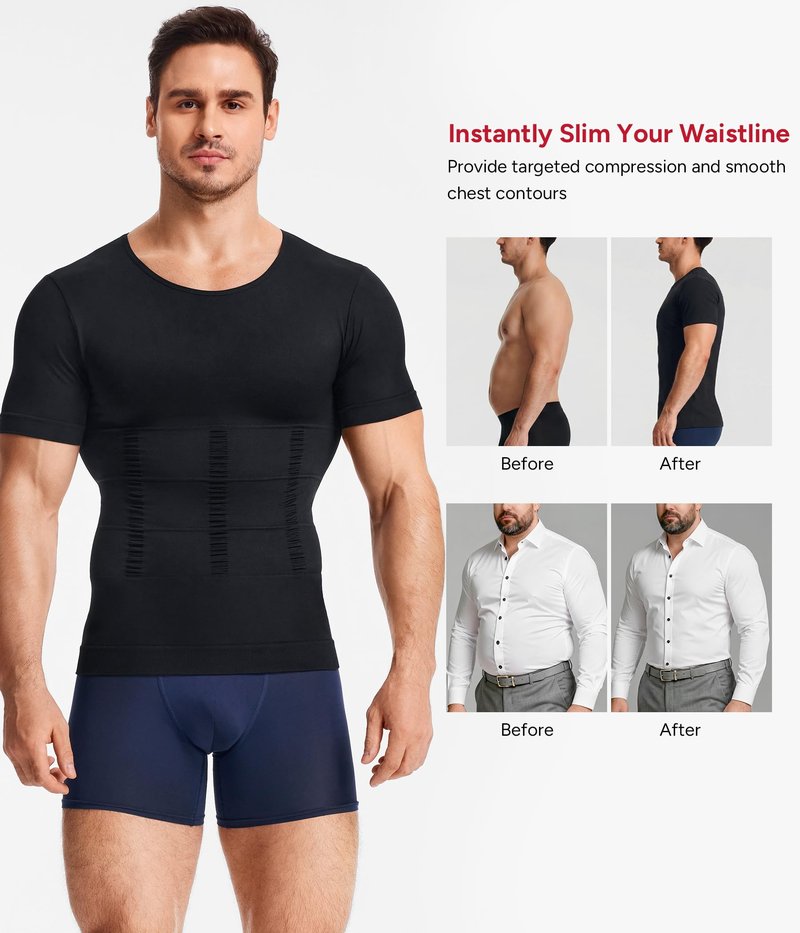 Nebility Mens Compression Shirt - Shapewear Men Slimming Undershirts Black Short Sleeve Sports Athletic Workout Shaper Tank Tops Running Basketball