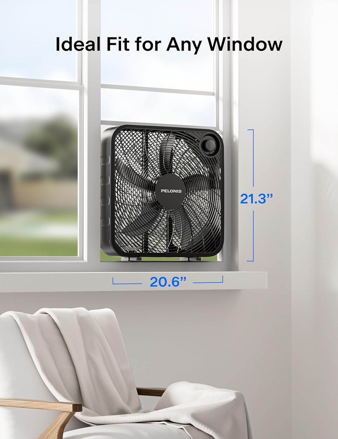 Pelonis 20 Inch Box Fan - Powerful 3-Speed Floor & Window Fan with Superior Air Throw (2295 CFM)