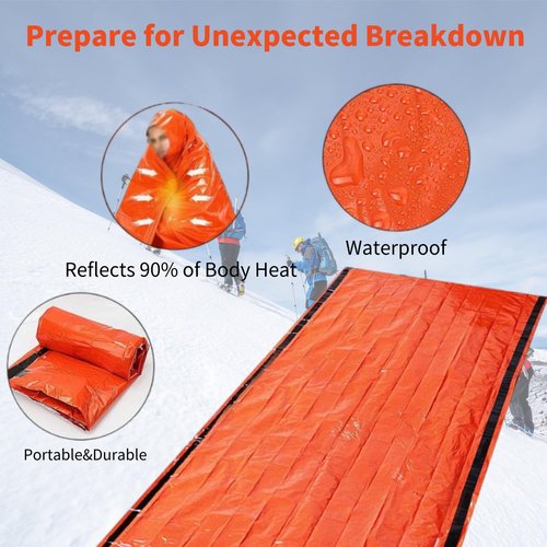Dzronda Emergency Sleeping Bag with Whistle, Portable Emergency Survival Bag, Lightweight Pocket Size Emergency Sleeping Bag, Waterproof Thermal Bivy Sack for Camping, Hiking (6 Pack + Whistle)