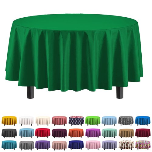 Exquisite Party Solids 6-Pack Premium Plastic Tablecloth 84in. Round Plastic Table Cover - Emerald Green