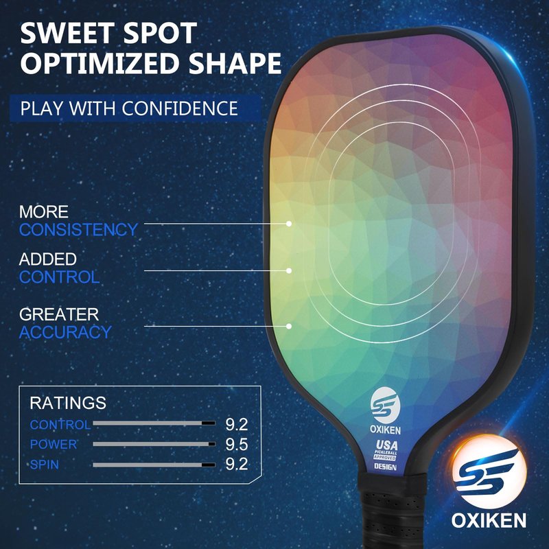 SS OXIKEN Pickleball Paddles Set of 2, USAPA Approved Carbon Fiber Pickle Ball Paddle (CHS) Polypropylene Honeycomb Core, Anti Slip Sweat Absorbing Grip, 2 Outdoor Pickleball, 2 Indoor Pickleball, Bag