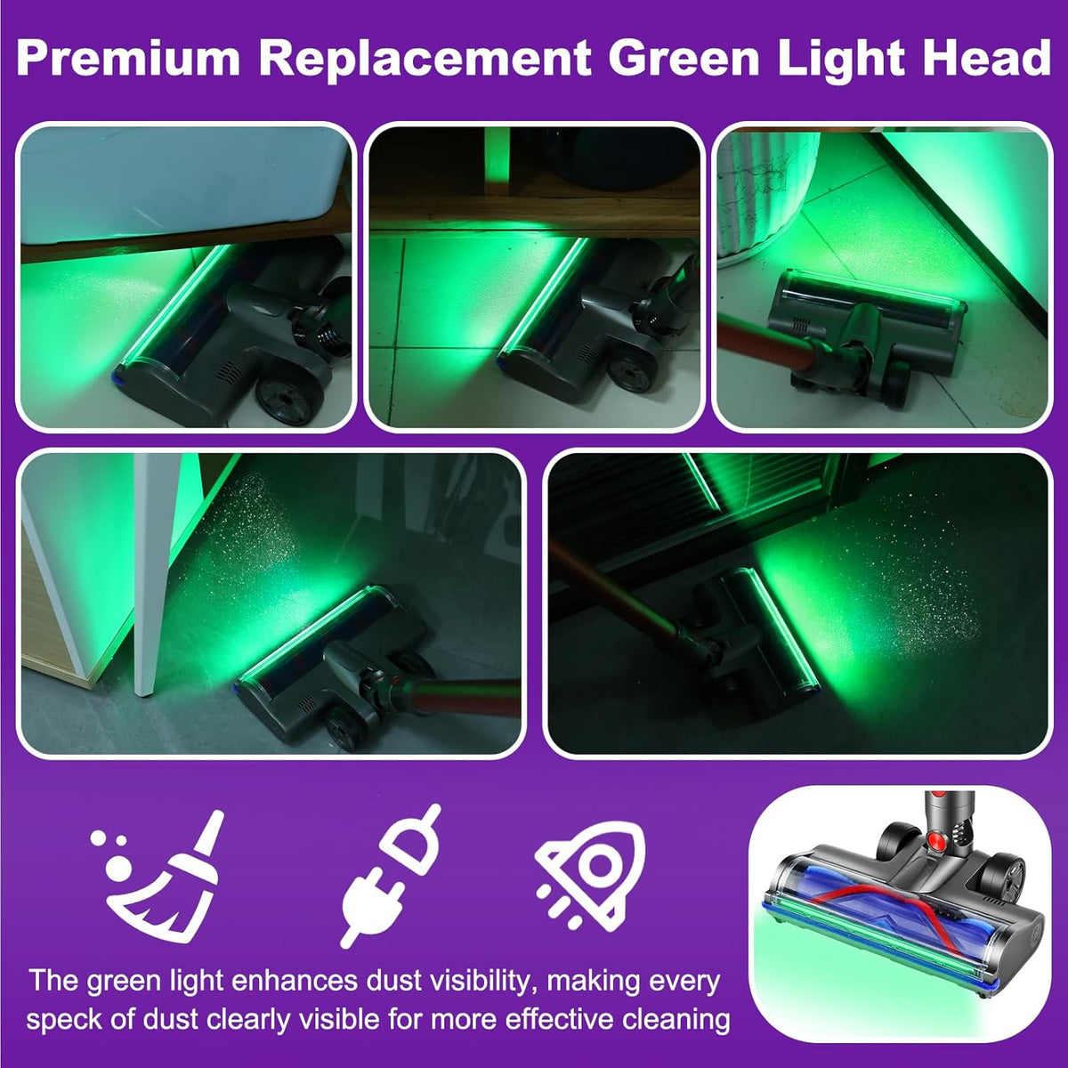 Lemige Vacuum Head Replacement - Upgraded Brushes for Dyson V7 V8 V10 V11 V15 | Quick-Release Anti-Tangle Design with LED Light