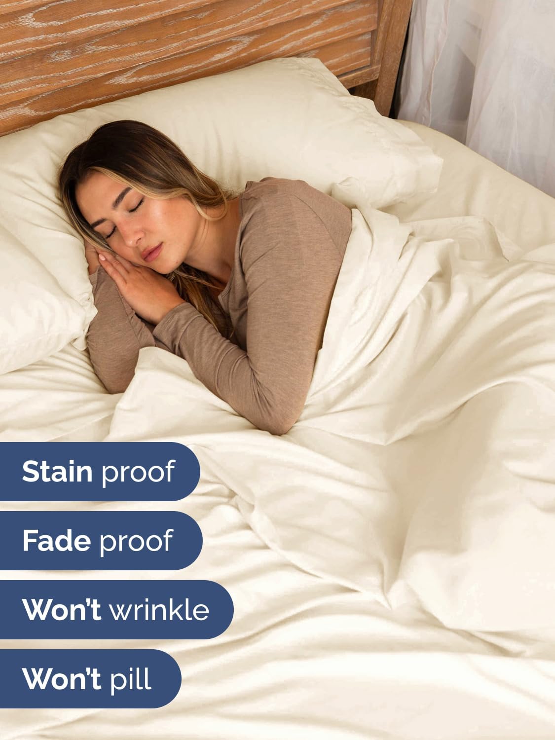 Skiennix Extra Deep Split King Sheet Set | 7-Piece Breathable Cooling Bedding - Soft, Wrinkle-Free Off White