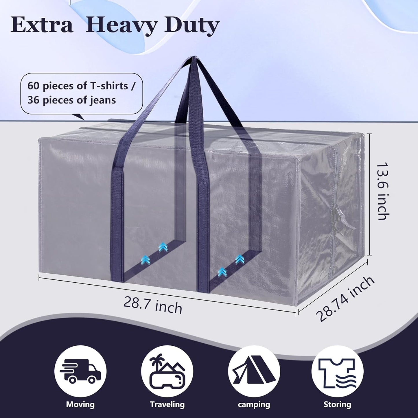 Skiennix 12 Pack Moving Bags - Extra Large 93L Heavy Duty Waterproof Storage Totes | Dark Blue