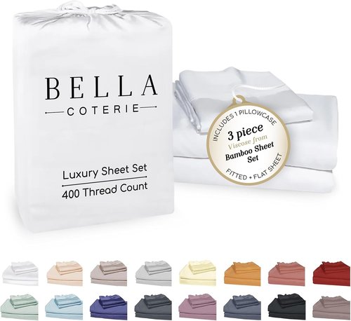 Bella Coterie Twin XL Luxury Bamboo Viscose Sheet Set - 100% Organic, Ultra Soft & Cooling | 18" Deep Pocket, White