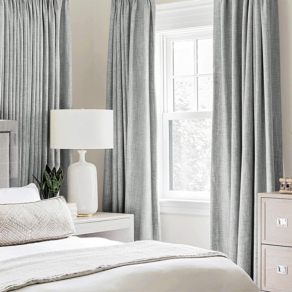 MIULEE Blackout Linen Curtains - Thermal Insulated Grommet Drapes in Glacier Gray | 52 x 45 Inch (2 Panels)