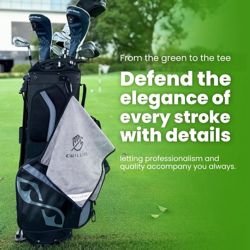 EWILLING Premium Microfiber Golf Towel (14"x14"), Dual Layer Design with Carabiner Clip, Heavy Duty Golf Towel for Cleaning Golf Clubs & Balls, Essential Golf Accessories for Men & Women(Grey)
