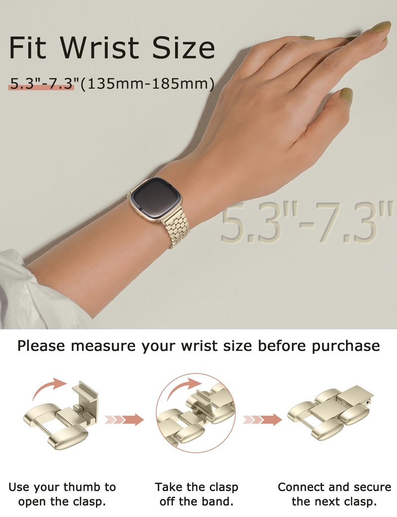 Minyee Metal Bands Compatible with Fitbit Sense 2/Versa 4/Versa 3/Sense Bands Women, Dressy Stainless Steel Chain Honeycomb Designer Fancy Gold Link Bracelet Wristband Replacement Strap for Sense 2