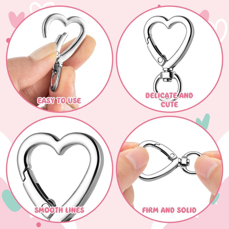 Metal Heart Shape Keychain, 20pcs Sliver Heart Carabiner Clips for Keys, Snap Hook Keychain Clip for Wristlets, Card Holders and Picture Keychains