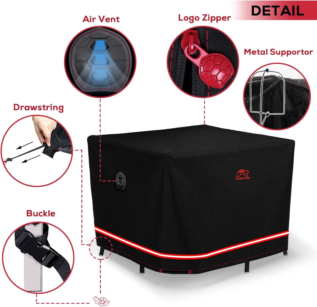 Turtle Life Heavy-Duty Waterproof Patio Furniture Cover - UV Resistant & Anti-Fading | Black, 56"L x 56"W x 29"H