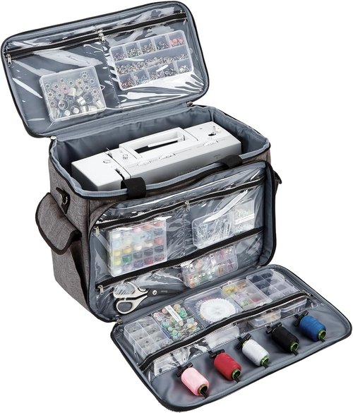 HOMEST Sewing Machine Carrying Case - Universal Tote Bag with Multiple Storage Pockets | Grey