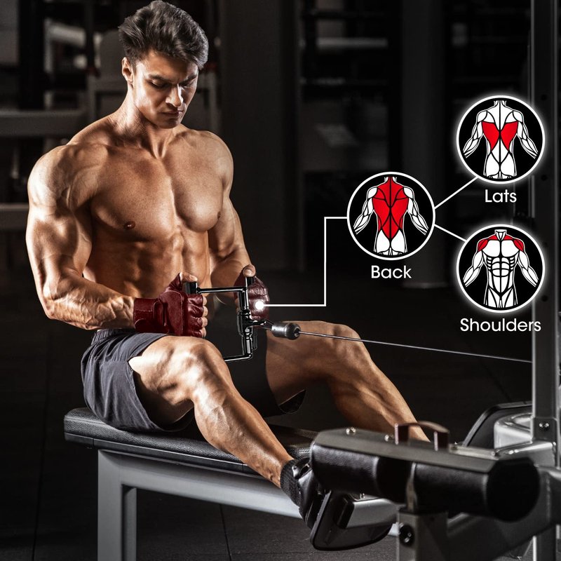 Yes4All Combo Double D Handle, Tricep Rope, Straight Bar & V Bar, Multi Cable Machine Accessories, Tricep Press Down & LAT Pulldown Attachments for Home Gym Set