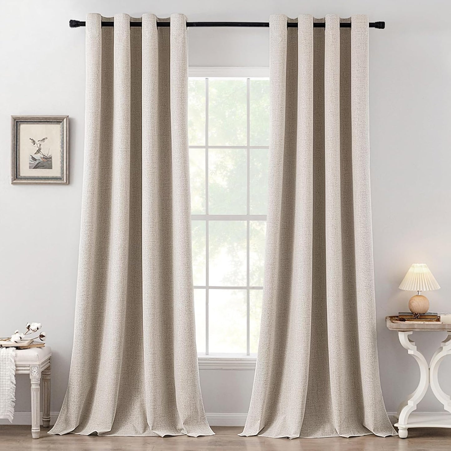 MIULEE 100% Blackout Linen Textured Curtains - Thermal Insulated Room Darkening Drapes | 52 x 108 Inch (2 Panels)