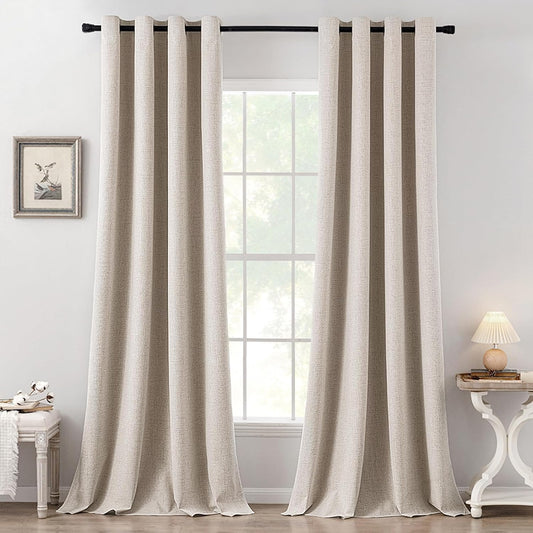 MIULEE 100% Blackout Linen Textured Curtains - Thermal Insulated Room Darkening Drapes | 52 x 108 Inch (2 Panels)