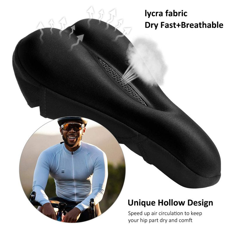 Ryaco Gel Bike Seat Cushion Cover - Breathable Comfortable Bicycle Saddle Cover Black with Water&Dust Resistant Cover Fits Spin, Stationary Exercise Bike, Outdoor or Indoor Cycling