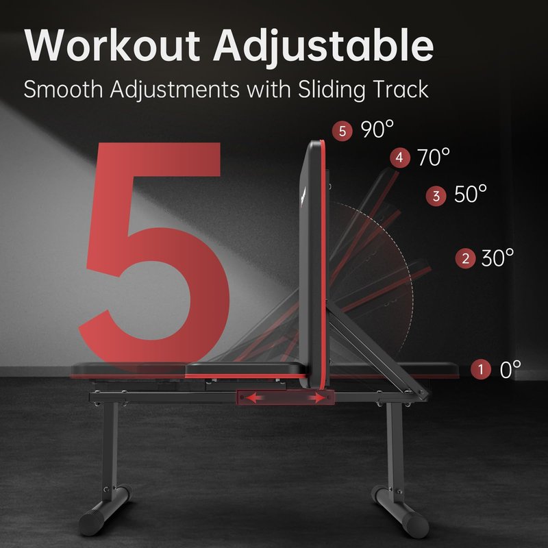 PASYOU Adjustable Flat Weight Bench, Foldable Bench Press for Home Gym, Multi-Angle Incline Workout Bench for Full Body Strength Training with 660LB Capacity, Free-Assembly Dual-Frame, PB200
