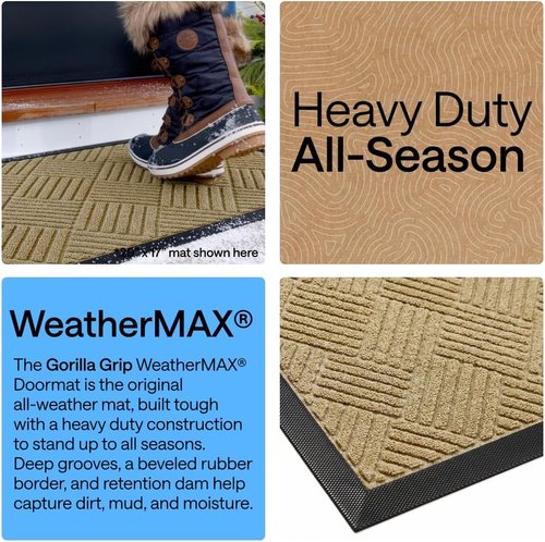 GORILLA GRIP Waterproof All-Season Doormat - Natural Rubber, Stain & Fade Resistant | 29x17, Beige Diamond