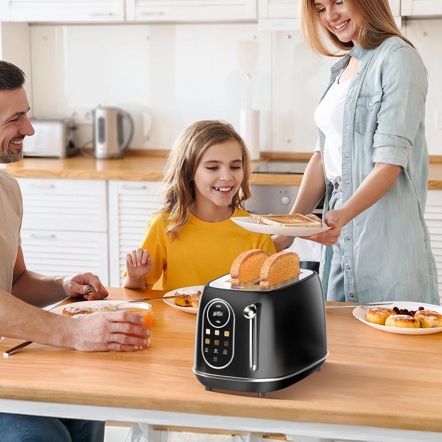 Keenstone 2-Slice Smart Touch Screen Toaster - Retro Stainless Steel with 6 Browning Levels & Removable Crumb Tray | Black