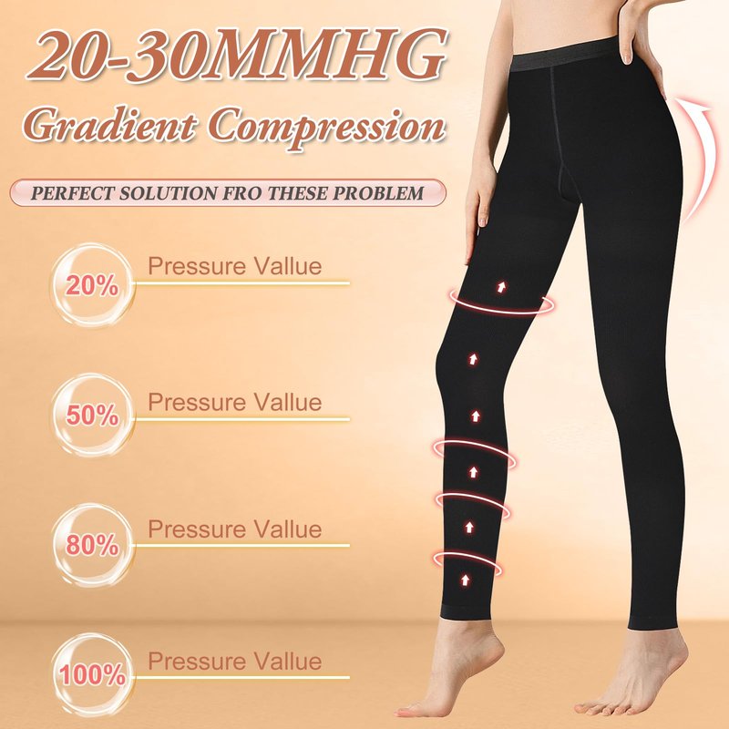 2 Pairs Medical Compression Pantyhose for Women, 20-30mmHg Graduated Support Tight Pants, Opaque Footless (Beige*1+Black*1, S)
