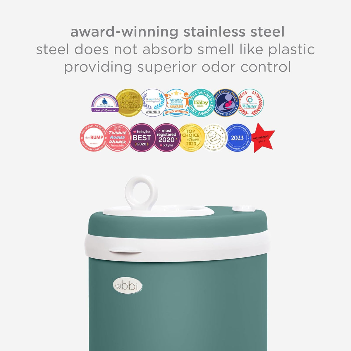 Ubbi Stainless Steel Diaper Pail - Odor Locking Design, No Special Bags Needed | Award-Winning Essential