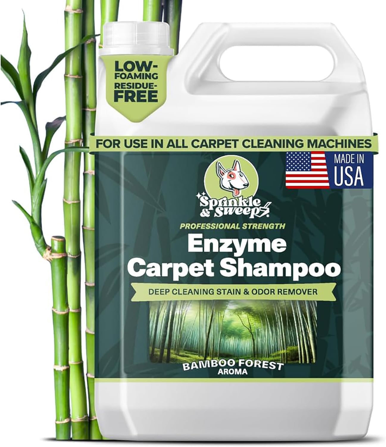 Sprinkle & Sweep Enzyme Carpet Shampoo - 64oz Deep Cleaning Pet Stain & Odor Remover | Urine & Accident Solution