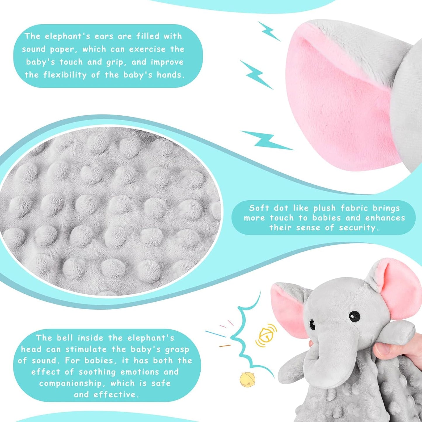 Loveys for Babies - Soft Elephant Security Blanket for Newborns | Snuggle Toy, Gray, 12.4in