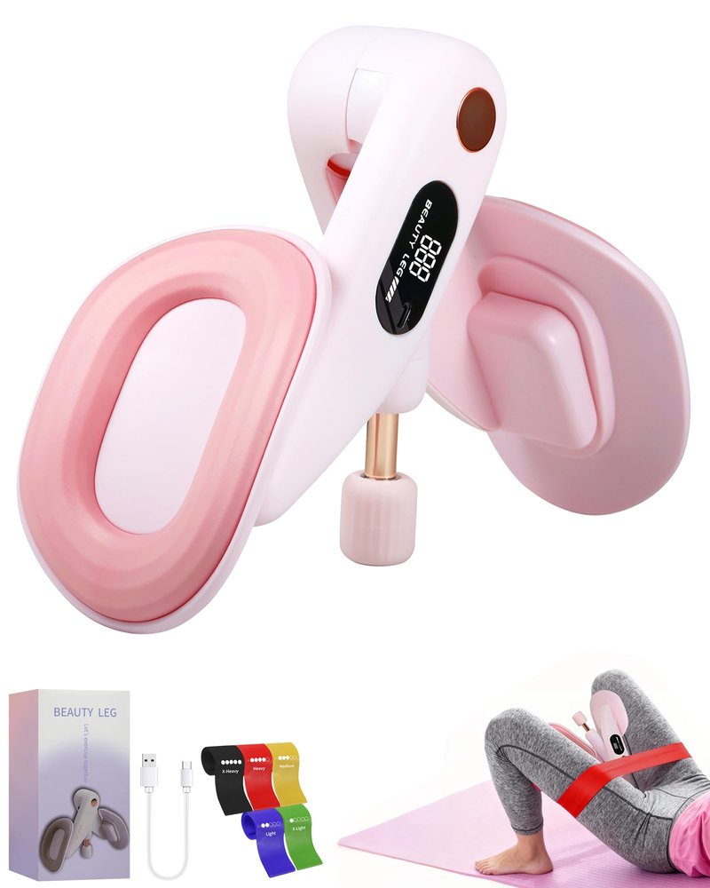 Seiyeje Thigh Master, Kegel Exerciser for Women, Pelvic Floor & Hip Trainer with 5 Resistance Bands, Thigh Glutes and Leg Slimming, Light Pink, Home Fitness Equipment