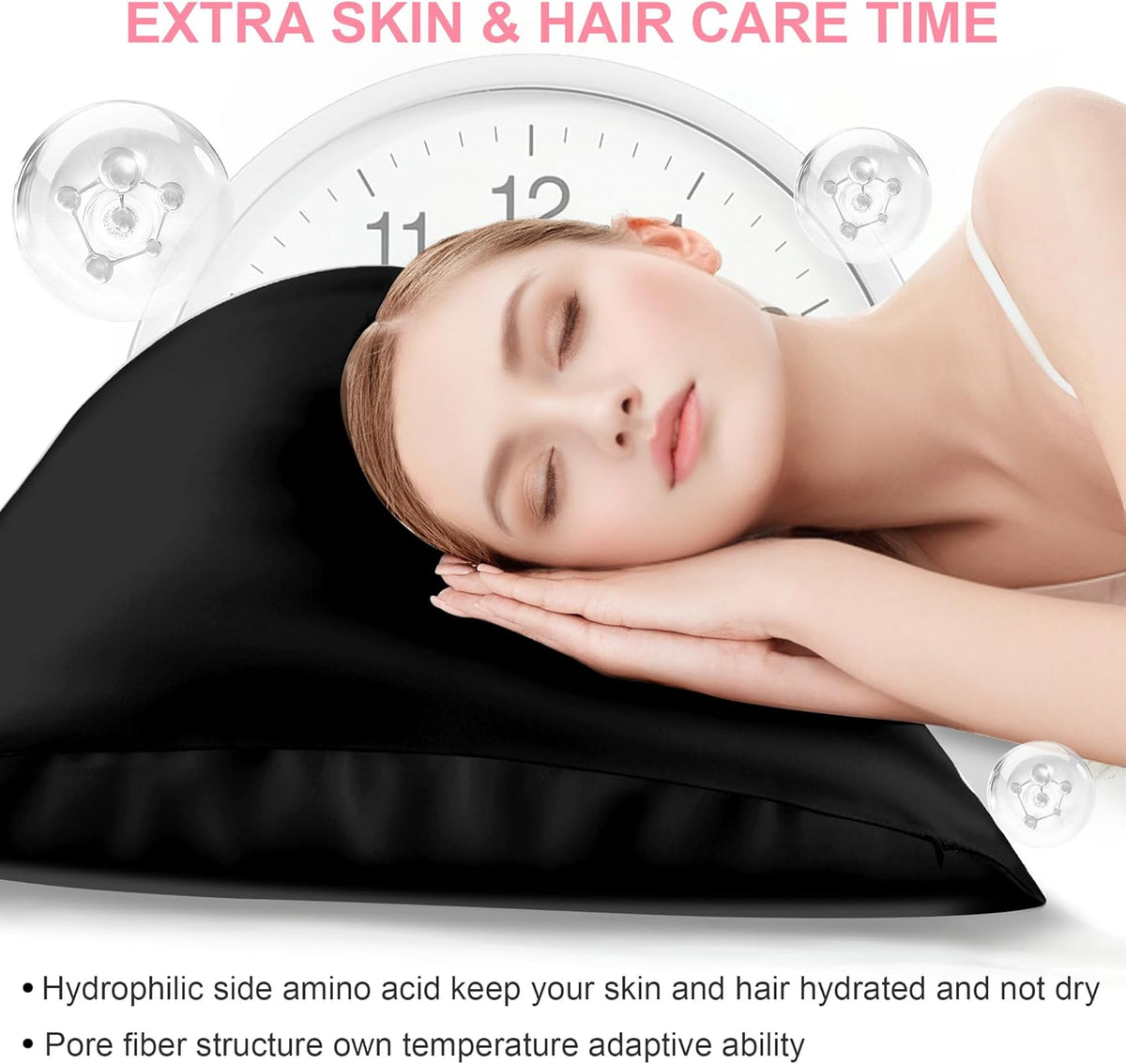 Skiennix Mulberry Silk Pillowcases - 2 Pack Queen Size with Hidden Zipper | Soft, Breathable & Cooling - Black