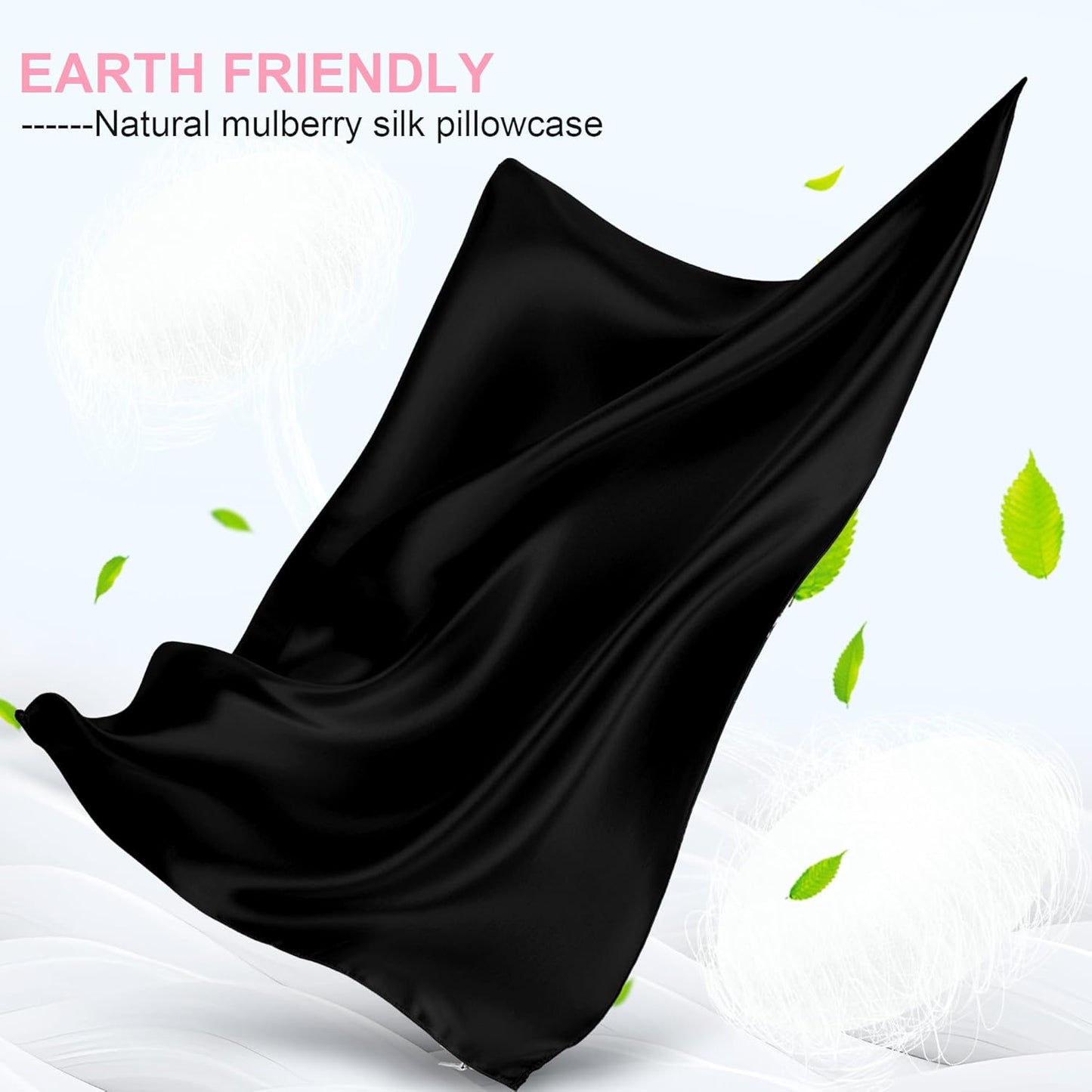 Skiennix Mulberry Silk Pillowcases - 2 Pack Queen Size with Hidden Zipper | Soft, Breathable & Cooling - Black