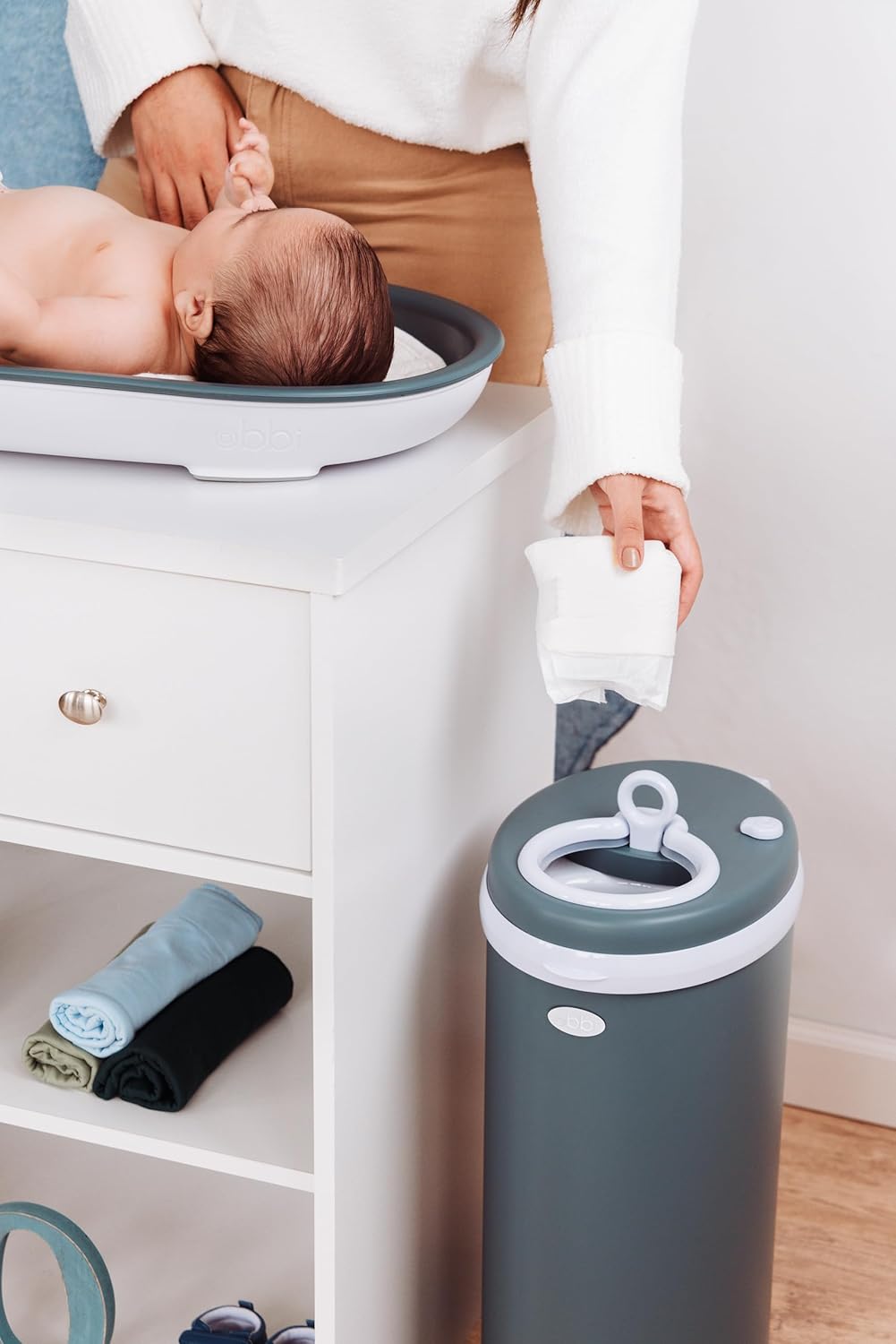 Ubbi Stainless Steel Diaper Pail - Odor Locking Design, No Special Bags Needed | Award-Winning Essential