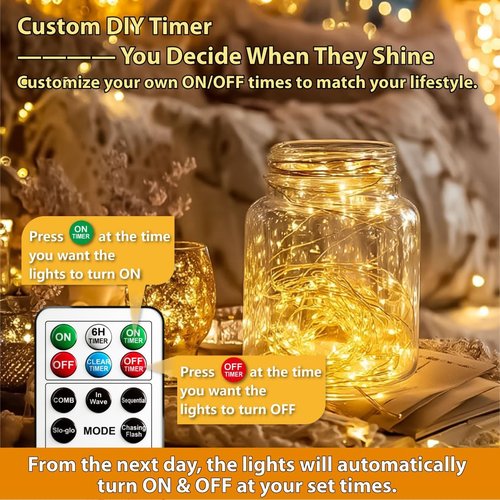 HXWEIYE 300L Curtain Lights - Plug-In & 6 Pack Rechargeable Fairy Lights with Remote & Timer