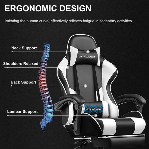 GTPLAYER Gaming Chair - Adjustable Computer Chair with Footrest & Lumbar Support | Pearl White