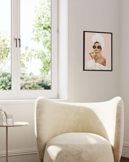 Haus and Hues Pink Framed Wall Art - Audrey Hepburn Glam Decor | Makeup Design, 12x16 Inches