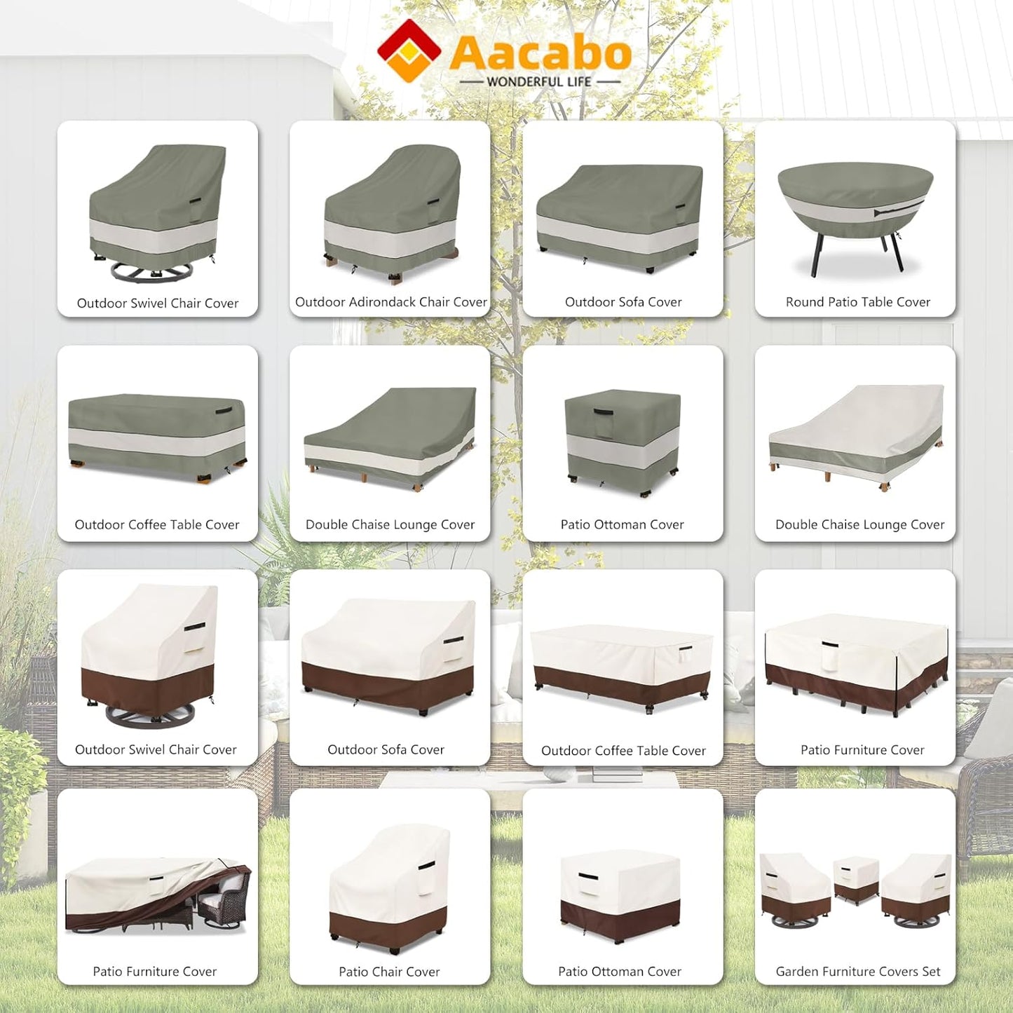 Patio Chair Covers - Waterproof Outdoor Furniture Protection | 33W x 37D x 38H Inches - Grayish Green (2 Pack)
