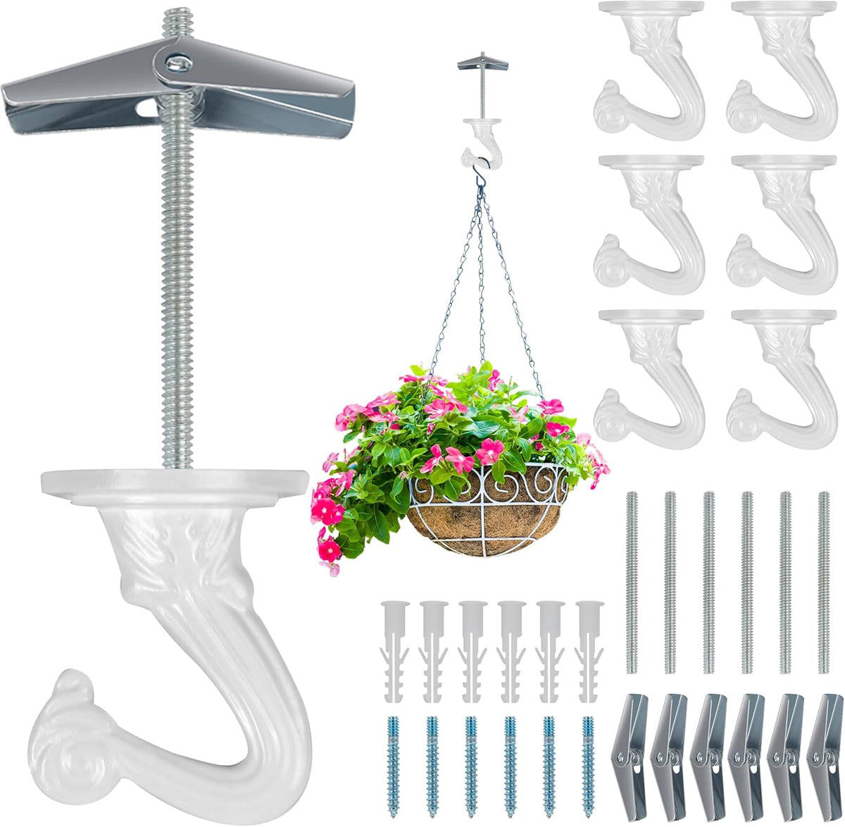 Aidoclip Ceiling Hooks - 6 Pcs Heavy-Duty Metal Plant Hangers for Indoor/Outdoor Use | Small Size