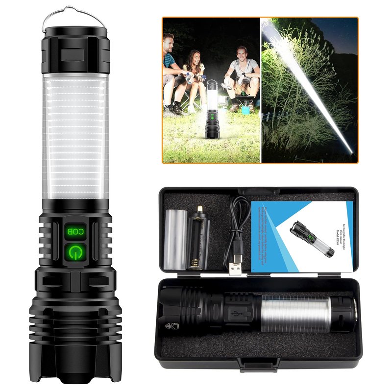 Rechargeable LED Flashlight Lantern 2000 High Lumens - with Camping Lanterns, Long Range LED Super Bright Flashlight for Camping, 5 Mode, High Powerd Heavy Duty Zoomable Waterproof Tactical Flashlight