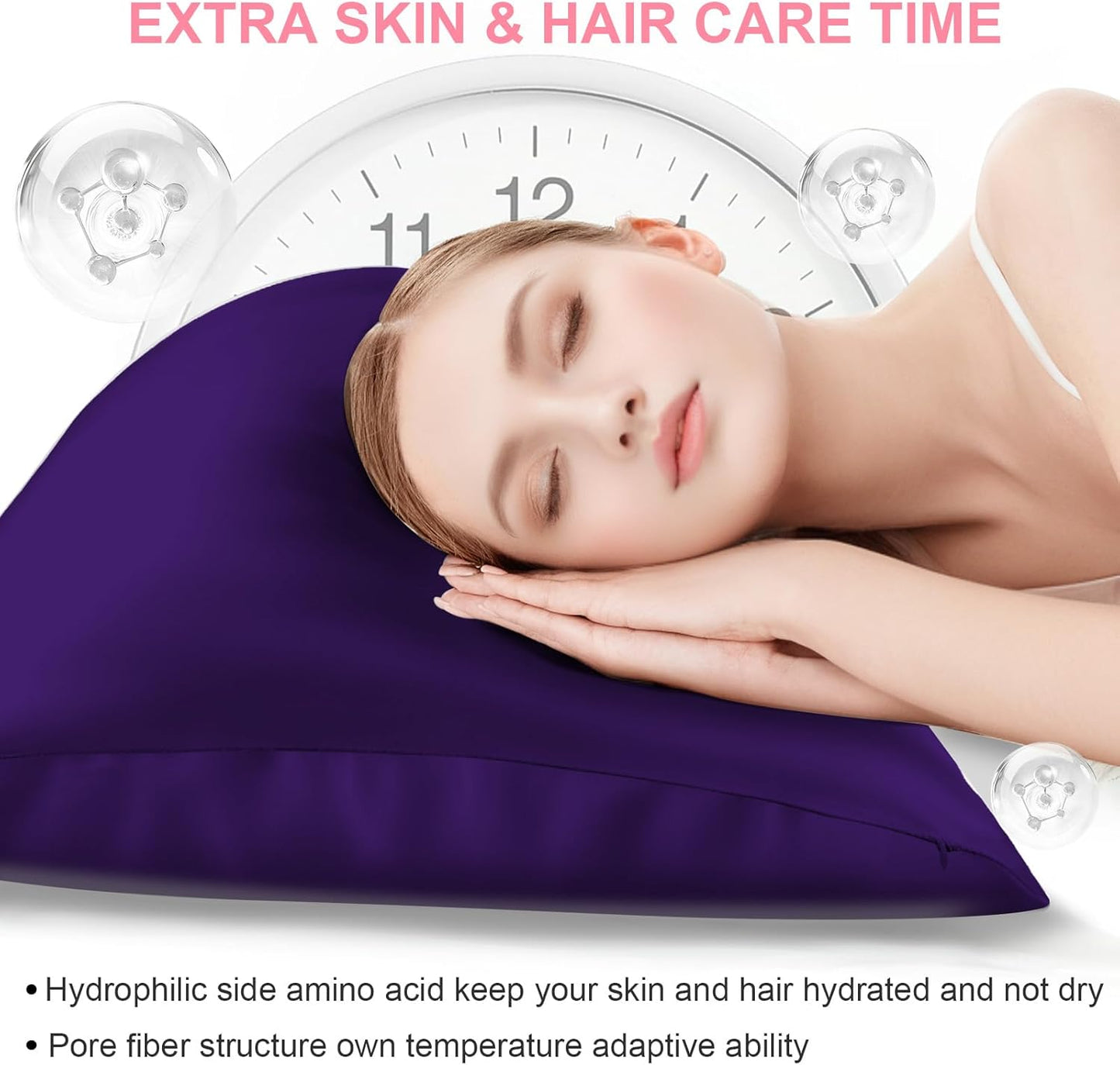 Mulberry Silk Pillowcases by Skiennix - 2 Pack Standard Size with Hidden Zipper | Soft, Breathable, Cooling for Hair & Skin - Purple