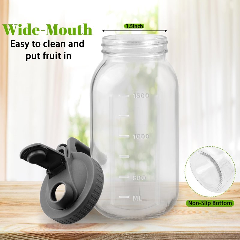 64 Oz Glass Pitcher with Lid, 2 Quart Heavy Duty Cold Brew Pitcher, Leak-Proof, Wide Mouth Mason Jar with Pouring Airtight Lid,Ideal for Fridge Storage