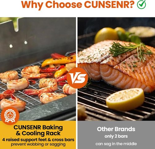 CUNSENR Stainless Steel Cooling Rack - Heavy Duty 10" x 14.75" for Baking & Roasting | Dishwasher Safe - 2 Pack
