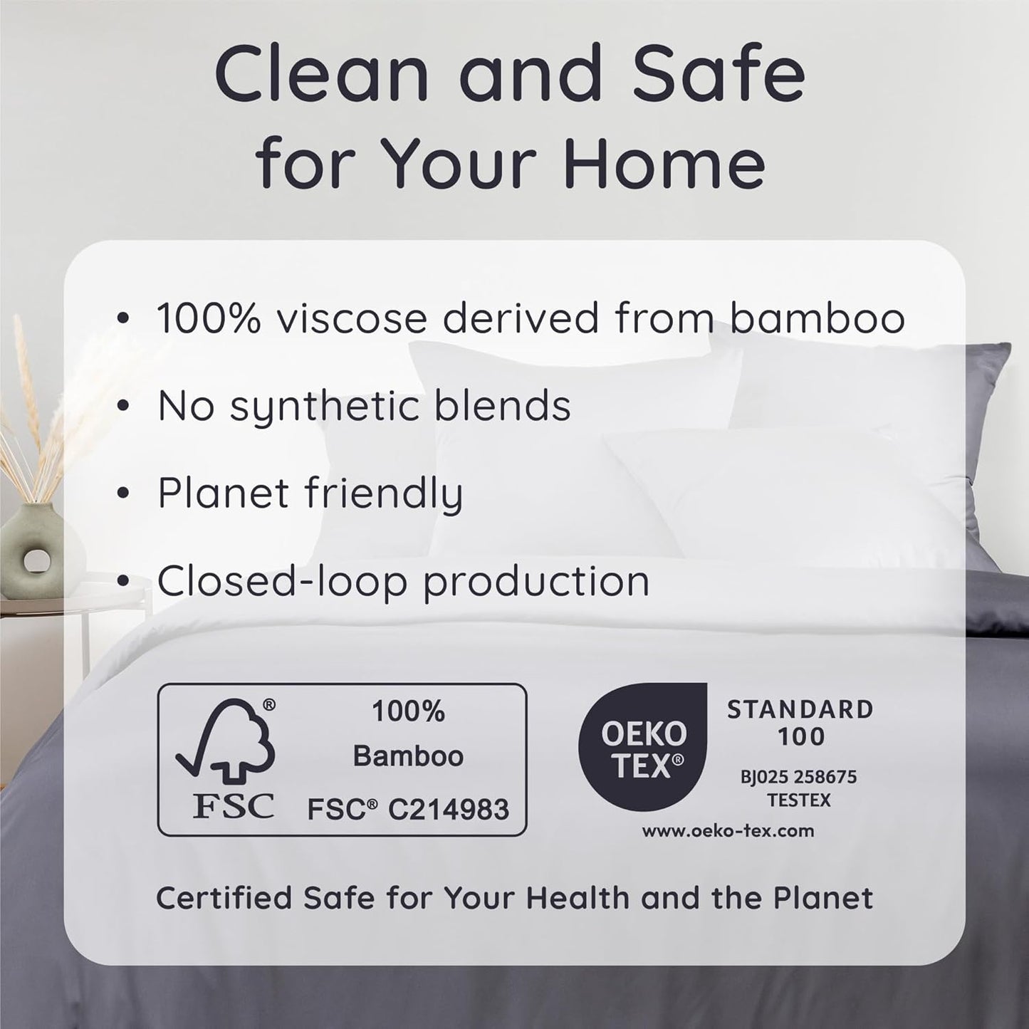 Bambaw Bamboo Sheets Set - 100% Viscose Cooling Queen Size | Super Soft, Deep Pocket, Charcoal