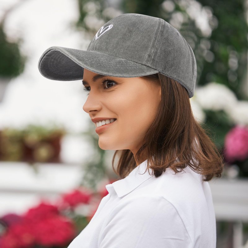 ANLIOTO 2 Pack Heart Baseball Caps for Women Men, Cute Adjustable Washed Sun Hats for Outdoor Running Golf Black Grey