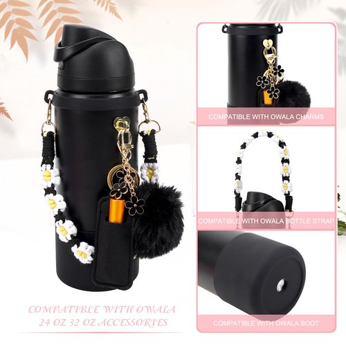 Compatible for Owala Accessories Bundle: Silicone Boot for 24oz & 32oz Bottles, Charms, Handle, Strap, Rubber Bottoms, and Decorative Add-ons for Your Compatible for Owala Water Bottle, Pink
