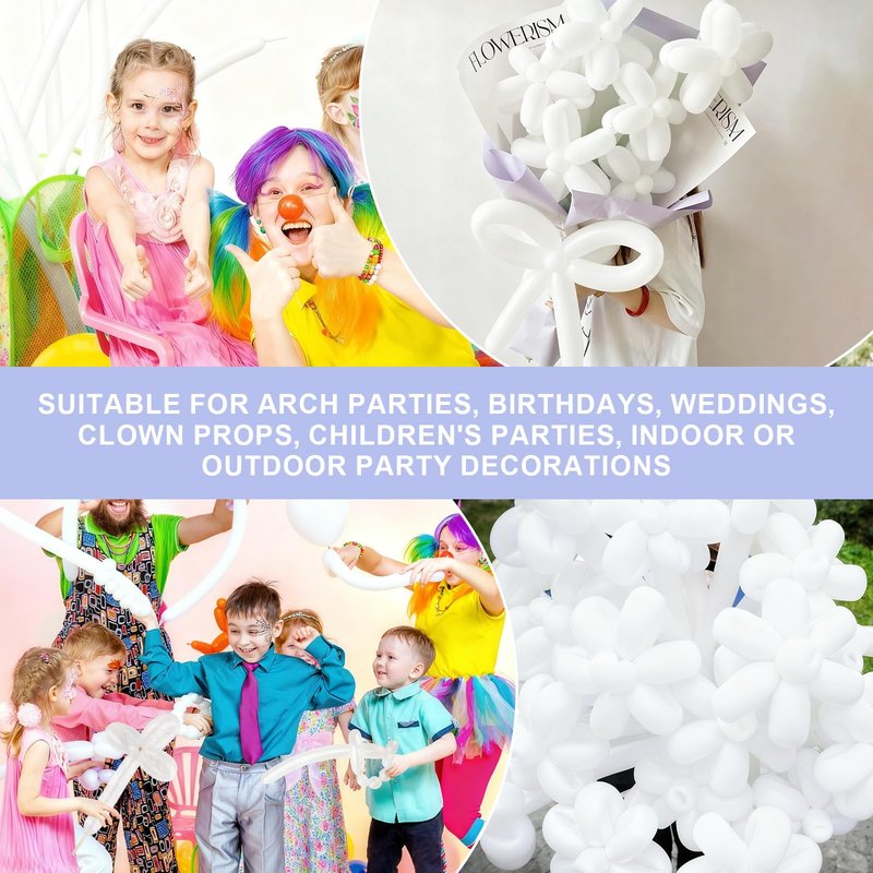 260 Balloons 100 PCS White - Premium Long Skinny Latex Balloons for Animal Twisting, Beginners, Weddings & Birthdays Party Decorations