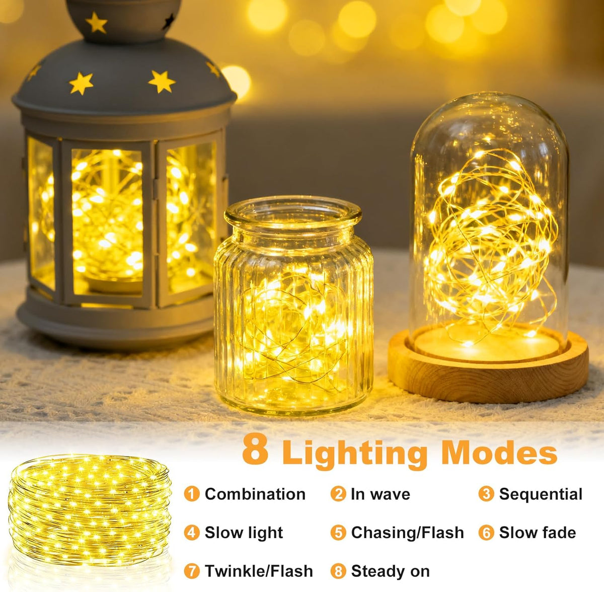 Skiennix 32FT Fairy Lights - Battery Operated Mini Waterproof LED Twinkle Lights | Warm White for Bedroom & Party Decor