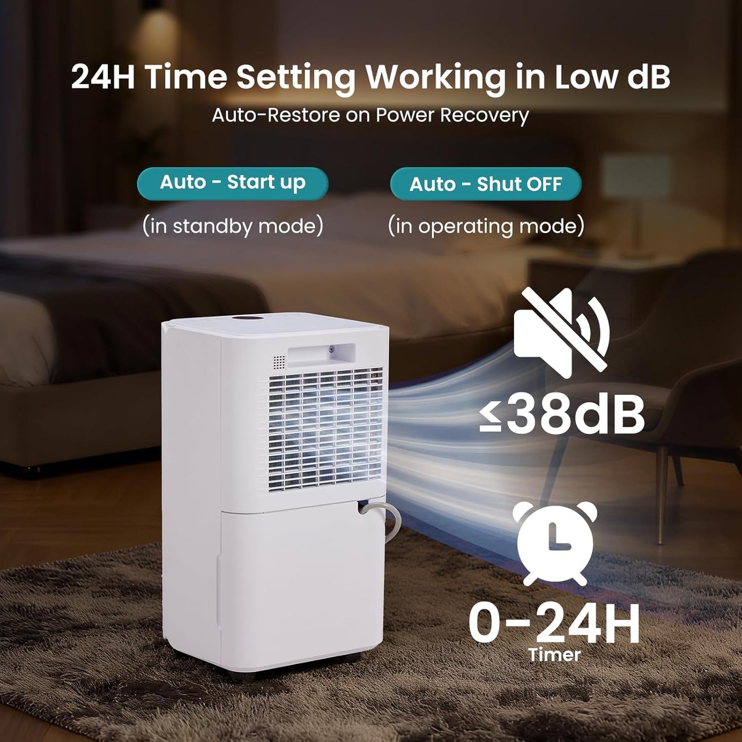 NEWBULIG 30-Pint Dehumidifier - Smart Humidity Control for 2,000 Sq.Ft | Quiet 38dB Operation, Ideal for Home & Basement