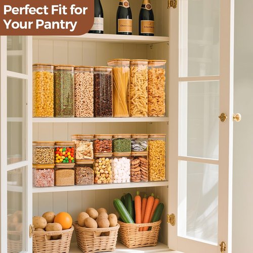 ComSaf Glass Storage Containers - 1.2 QT Clear Jars with Lids | Set of 2 Square Canisters for Pantry Organization