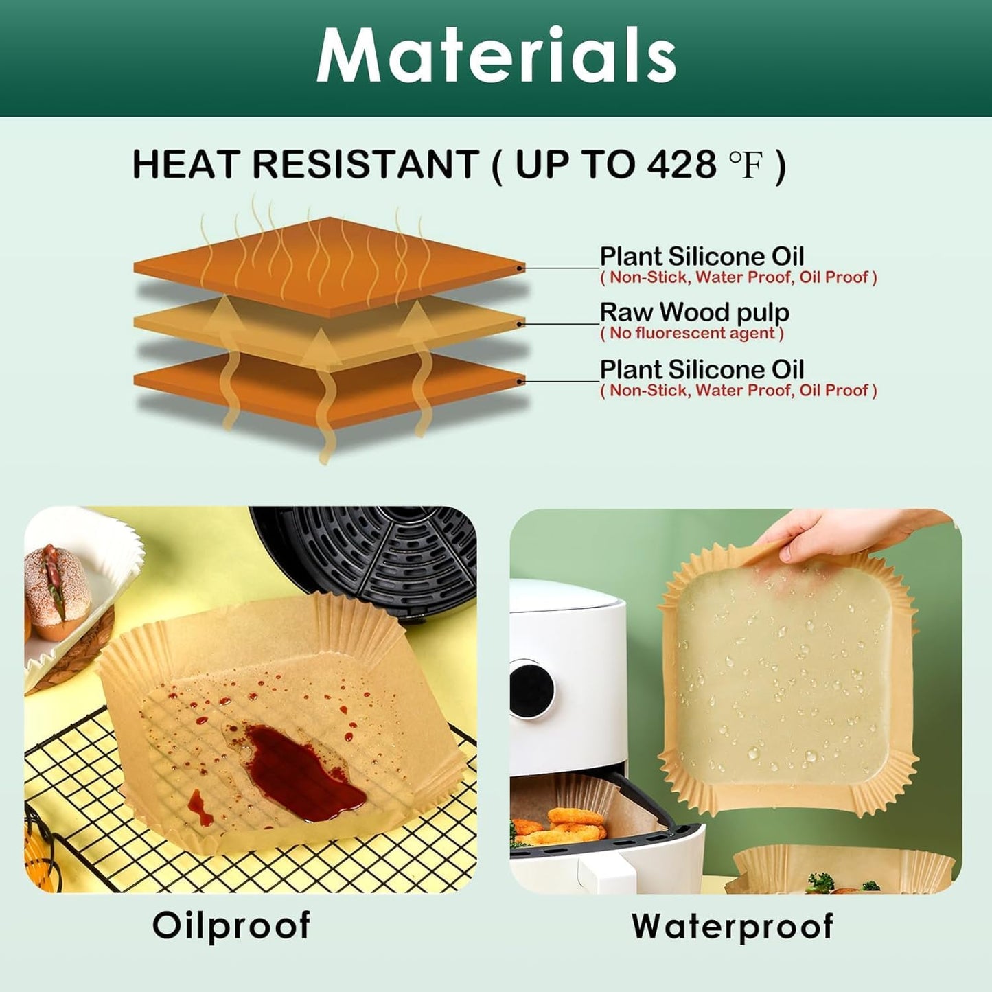 Skiennix Air Fryer Paper Liners - 400 Pcs Heavy-Duty Non-Stick Parchment, 6.5" Square for 2-4 Qt Baskets
