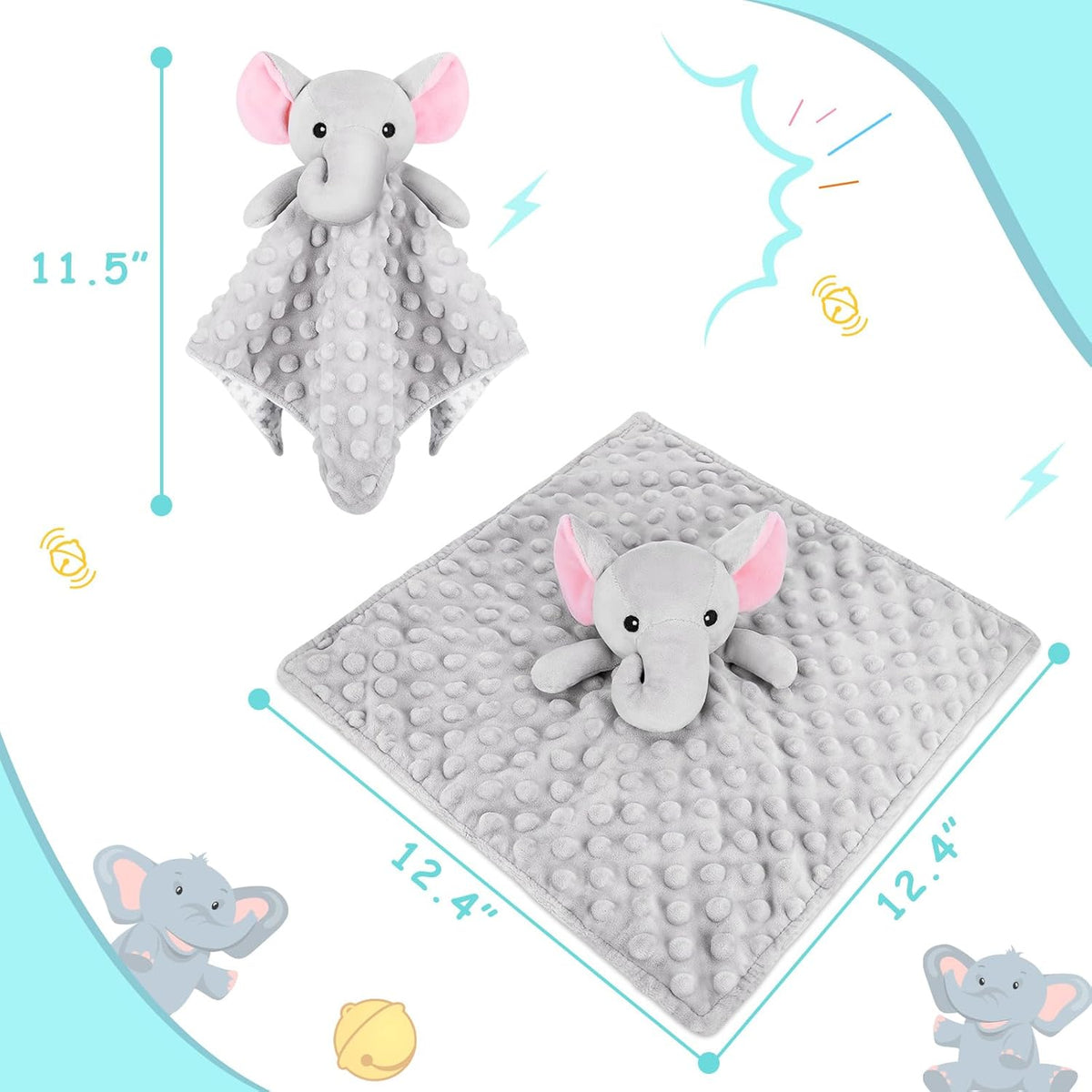 Loveys for Babies - Soft Elephant Security Blanket for Newborns | Snuggle Toy, Gray, 12.4in